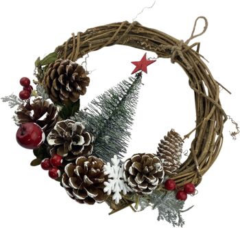 Kerstkrans en rotin - Flocon de neige en pomme de pin | ø 28 cm | Natuurlijke kerst decoratie | Cintre Kerst Krans | Esprit 4