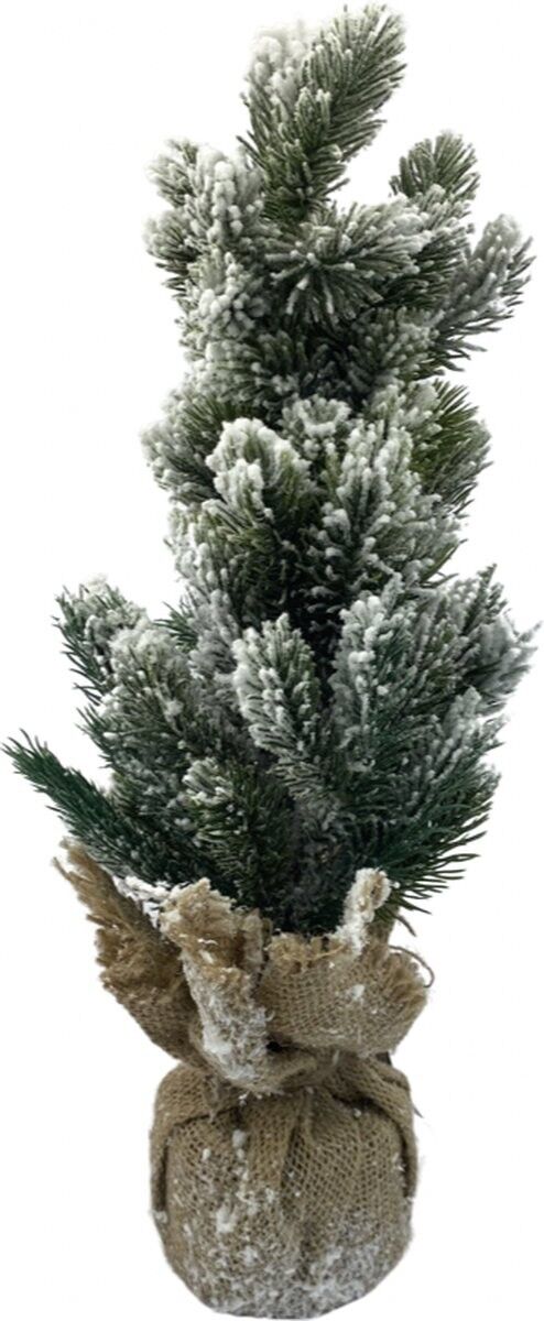 Kerstboom con juta voet | ø 20 x 45 cm | Decorativo albero di Natale con effetto juta e neve | Groen