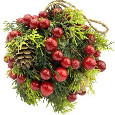 Kerst stuk dichte kerstkrans | Ø 13cm | Kerst bal voor muur deur bevestiging | Rood