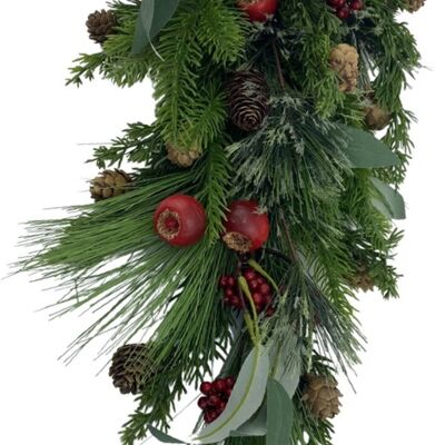 Percha decorativa Landelijke kerst - Piña de manzana | 50cm | Sfeervolle kerst versión | Material natural | verde