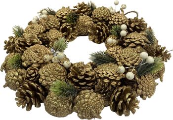 Kerstkrans - Dennenappels | ø 35 cm | Kerstkans décoratifs avec groen et dennenappels | Bruin 4