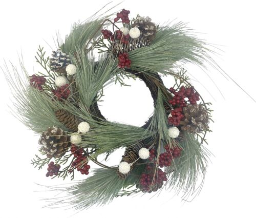 Kerstkrans - Rode & witte bes | ø 40 cm | Natuurlijke kerst decoratie | Kerstkrans | Krans met rode en witte bessen | Groen