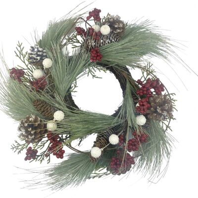 Kerstkrans - Rode & witte bes | ø 40 cm | Natuurlijke kerst decoratie | Kerstkrans | Krans met rode en witte bessen | vert
