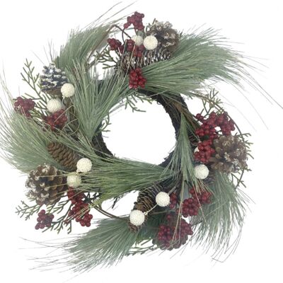 Kerstkrans - Rode & witte bes | Ø 40cm | Natuurlijke kerst decoratie | Kerstkrans | Krans met rode en witte bessen | Grün