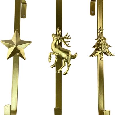 Metalen kerst hanger - kerstkrans haak - set van 3 | 10 x 6 x 29cm | Speciale deurhanger voor over de deur | Haak om jouw kerstcadeaus in zak of kerst decoratie aan op te hangen | Gut