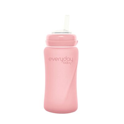 Bouteille avec paille en verre Healthy + 240ml Rose Rose