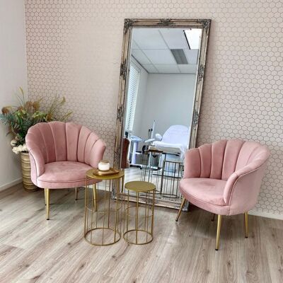 Luxuriöser Velvet Shell Sessel Mila Pink Gold Beine