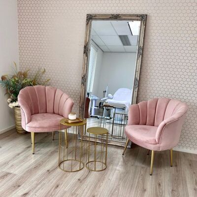 Luxuriöser Velvet Shell Sessel Mila Pink Gold Beine