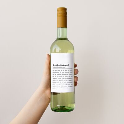 Weinflaschen-Etikett: Herzlichen Glückwunsch Definition