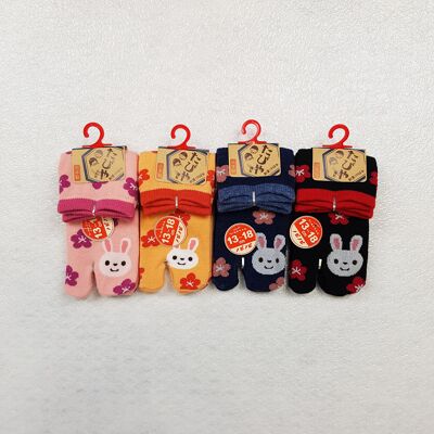 Calzini giapponesi Tabi per bambini in cotone e motivo coniglio fiore gatto Made in Japan Taglia Fr 22 - 30