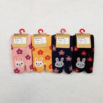 Chaussettes Japonaises Tabi Enfants en Coton et Motif Lapin Fleur chat Made in Japon Taille Fr 22 - 30 2