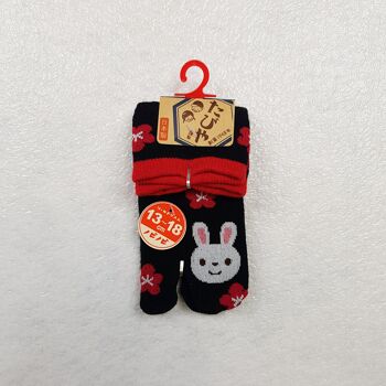 Chaussettes Japonaises Tabi Enfants en Coton et Motif Lapin Fleur chat Made in Japon Taille Fr 22 - 30 4
