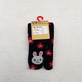 Chaussettes Japonaises Tabi Enfants en Coton et Motif Lapin Fleur chat Made in Japon Taille Fr 22 - 30 5