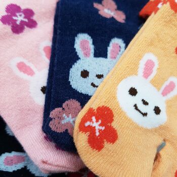 Chaussettes Japonaises Tabi Enfants en Coton et Motif Lapin Fleur chat Made in Japon Taille Fr 31 - 37 2