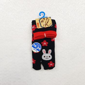 Chaussettes Japonaises Tabi Enfants en Coton et Motif Lapin Fleur chat Made in Japon Taille Fr 31 - 37 5