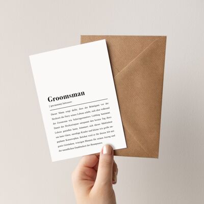 Groomsman Definition: Folded card with envelope
