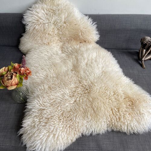 British Curly Sheepskin Ivory Cream White 100% Natural Sheep Skin Rug - L