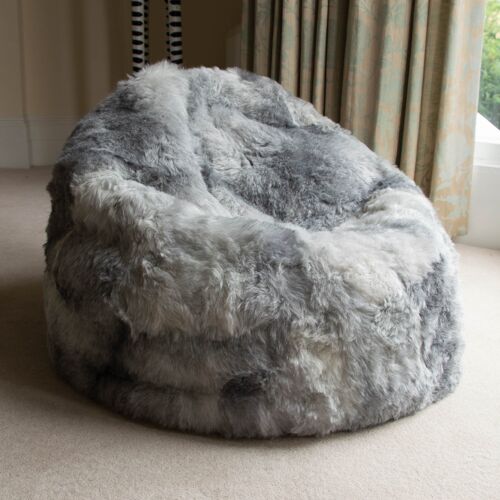 Teardrop Sheepskin Beanbag Chair 100% Natural Grey Icelandic Shorn 50mm Bean Bag - Large IN STOCK