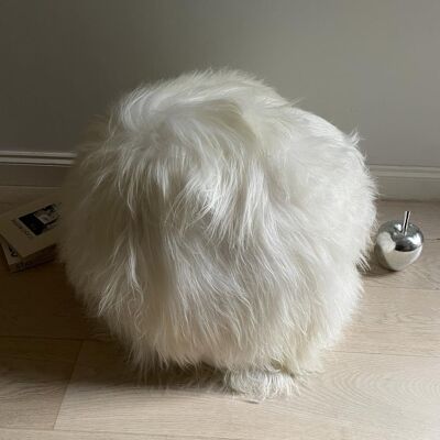 The Boule Icelandic Sheepskin Pouffe Long Fur - White