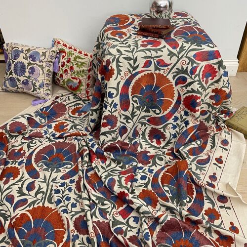 Uzbeki Suzani Hand Embroidered Textile Wall Hanging | Home Décor | Throw | XL 190cm x 250cm SUZ1205001
