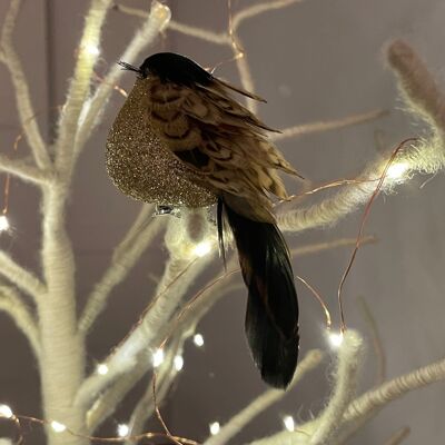 Gold Glitter Bird Tree Decoration