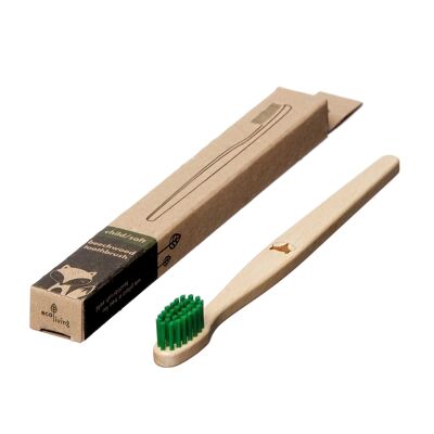 Kids 100% Plant-Based Beech Wood Toothbrush - Fox (FSC 100%)  GREEN BRISTLES - 35 UNITS