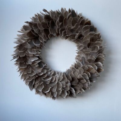 Taupe Feather Christmas Wreath - Small