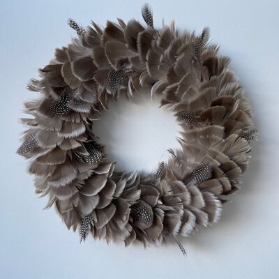 Taupe Feather Christmas Wreath - Large