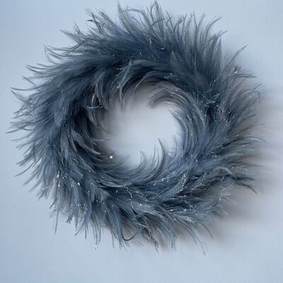 Silver Glam Blue Grey Feather Wreath