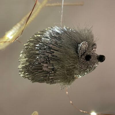 Hedgehog Whimsical Hanging Tree Ornament - Silver