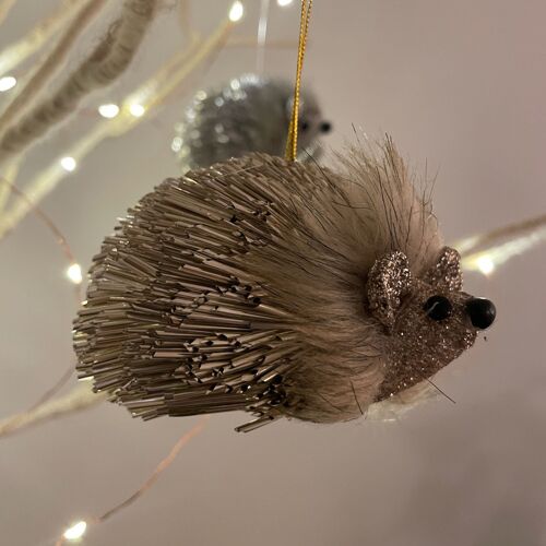 Hedgehog Whimsical Hanging Tree Ornament - Gold