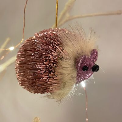 Hedgehog Whimsical Hanging Tree Ornament - Pink