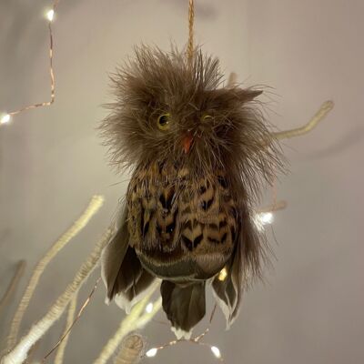 Brown Feather Owl Ornament