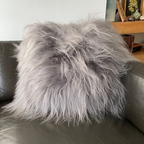 Icelandic Sheepskin Natural Long Cool Grey Cushion Square Double Sided