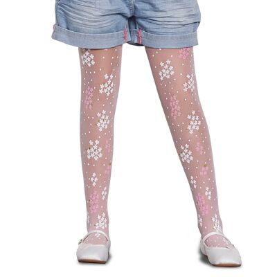 Floral Pink & White Posy Tights 15 Denier