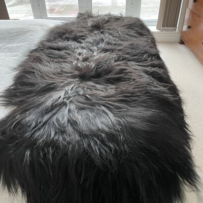 Icelandic Sheepskin Long Fur Rug 100% Natural Black Runner | Double Back to Back