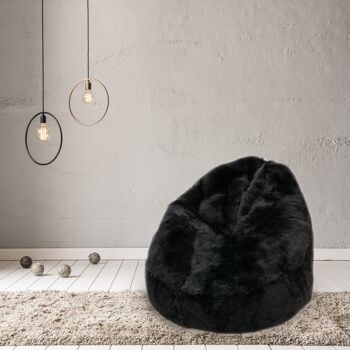 Fauteuil pouf en peau de mouton islandais tondu noir naturel non teint Large | EN STOCK 1