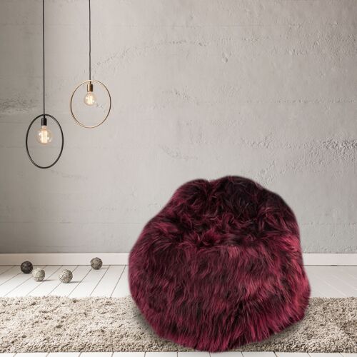 100% Icelandic Longhair Sheepskin Beanbag Chair Burgundy - Large
