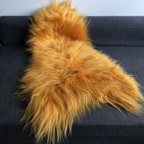 Icelandic Longhair Sheepskin Throw | Sheep Skin Rug | Marigold Yellow - Large