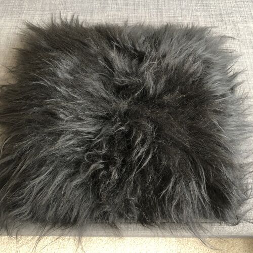 Icelandic Sheepskin Square Seat Cover 37cm Long Fur Natural Black