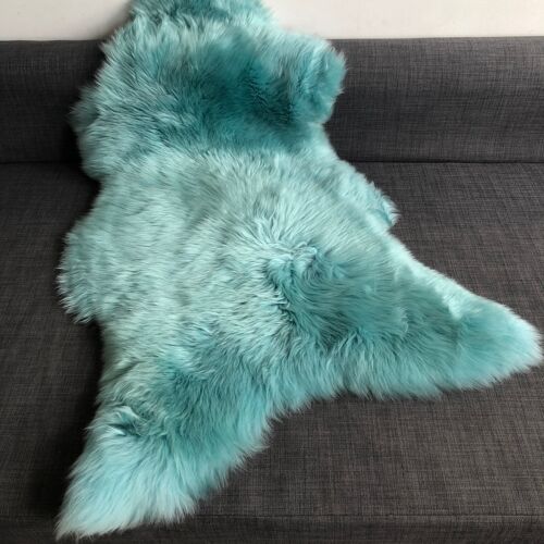 Swedish Aquamarine Blue-Green Sheepskin Rug 100% Eco Sheep Skin Throw - M