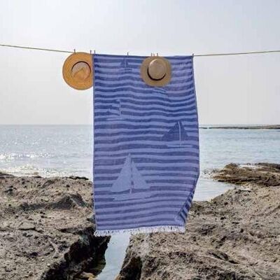 Salcombe Hammam Towel / Throw 100% Cotton Jacquard | Navy Blue