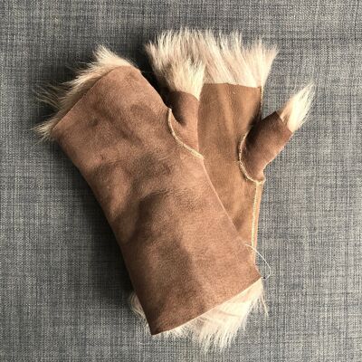 Tuscan Shearling Fingerless Reversible Sheepskin Gloves - Taupe