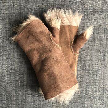 Gants en peau de mouton réversibles sans doigts en peau de mouton toscane - Taupe 1