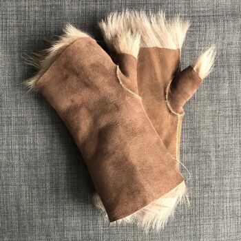 Gants en peau de mouton réversibles sans doigts en peau de mouton toscane - Taupe 2