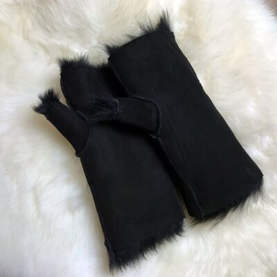 Tuscan Shearling Fingerless Reversible Sheepskin Gloves - Black