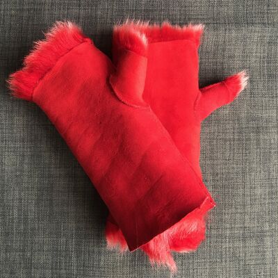 Tuscan Shearling Fingerless Reversible Sheepskin Gloves - Marilyn Red