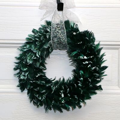 Goose Feather Wreath Hunter Green with Frosted Glitter Tips