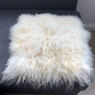 British Curly Sheepskin Seat Cover Ivory Cream White ::: Square 37cm