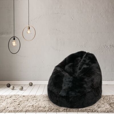 Sheepskin Beanbag Chair Icelandic Shorn Natural Black Undyed Sheepskin Bean Bag, Sheep Skin - Giant